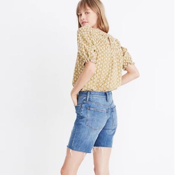 Madewell Womens Blue High Rise Denim Mid Length Shorts Raw Hem Size 26 - Picture 2 of 14